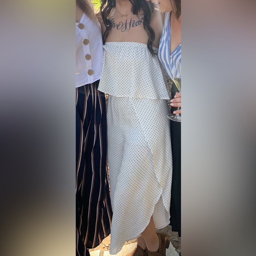 White and Black Ruffled Tiered Off-Shoulder Maxi Dress